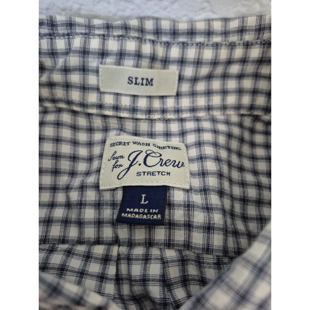 J Crew Shirt Mens Large Gray Gingham‎ Check Slim Stretch Secret Wash Shirting